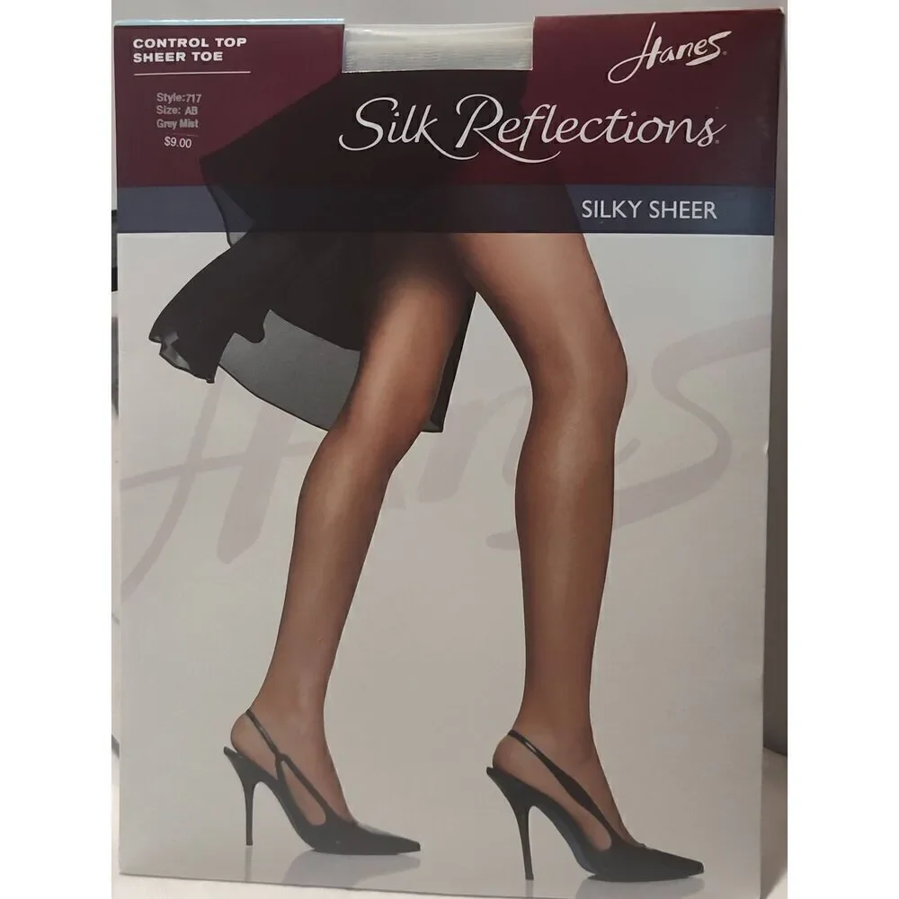 Hanes Silk Reflections Silky Sheer Pantyhose Control Top sheer toe Grey Mist Siz